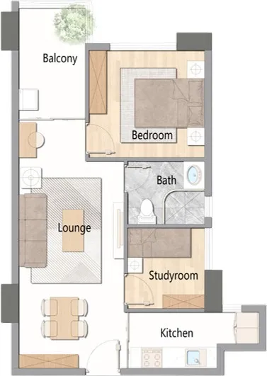 1 Bedroom + Study floor plan