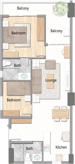 2 Bedrooms floor plan