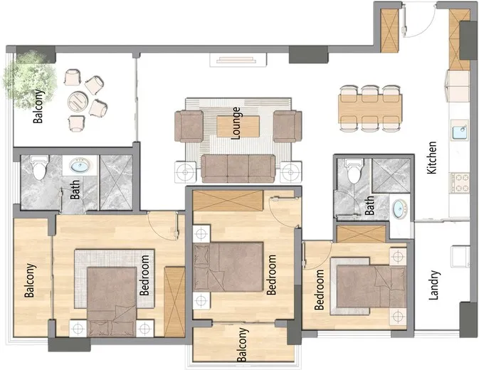 3 Bedrooms floor plan
